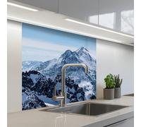 KitchenYeah© Crédence Adhésive Cuisine 80x80 cm Résistant À La Chaleur Plaque Adhesif Fond De Hotte Interieur Cuisson Sur Mesure Paysage - Montagnes - Neige - Blanc