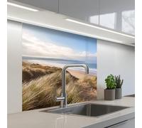 KitchenYeah© Crédence Adhésive Cuisine 80x80 cm Résistant À La Chaleur Plaque Adhesif Fond De Hotte Interieur Cuisson Sur Mesure Dune - Plage - Eau