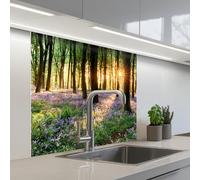 KitchenYeah© Crédence Adhésive Cuisine 80x80 cm Résistant À La Chaleur Plaque Adhesif Fond De Hotte Interieur Cuisson Sur Mesure Forêt - Fleurs - Lavande - Soleil - Violet - Nature