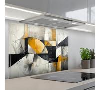 KitchenYeah© Crédence Adhésive Cuisine Résistant À La Chaleur Plaque | 55x80 cm - Adhesif Fond De Hotte Interieur Cuisson Sur Mesure Art - Or - Gris - Moderne