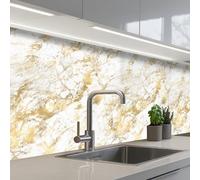 KitchenYeah© Crédence Adhésive Cuisine Résistant À La Chaleur Plaque | 60x200 cm - Adhesif Fond De Hotte Interieur Cuisson Sur Mesure Marbre - Or - Texturé