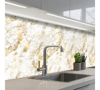 KitchenYeah© Crédence Adhésive Cuisine Résistant À La Chaleur Plaque | 60x250 cm - Adhesif Fond De Hotte Interieur Cuisson Sur Mesure Marbre - Or - Texturé
