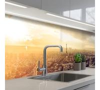 KitchenYeah© Crédence Adhésive Cuisine Résistant À La Chaleur Plaque | 60x250 cm - Adhesif Fond De Hotte Interieur Cuisson Sur Mesure Paris - Skyline - Coucher Soleil - Villes