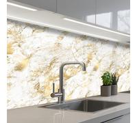 KitchenYeah© Crédence Adhésive Cuisine Résistant À La Chaleur Plaque | 80x200 cm - Adhesif Fond De Hotte Interieur Cuisson Sur Mesure Marbre - Or - Texturé