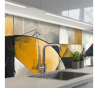 KitchenYeah© Crédence Adhésive Cuisine Résistant À La Chaleur Plaque | 80x300 cm - Adhesif Fond De Hotte Interieur Cuisson Sur Mesure Art - Or - Gris - Moderne