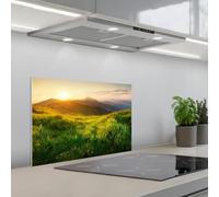 KitchenYeah© Credence Adhesive Pour Cuisine 40x60 cm Panneau Mural Adhesif Fond De Hotte Plaque Pvc Murale Peel And Stick Protege Mur Herbe - Collines - Soleil - Nature - Paysage
