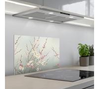 KitchenYeah© Credence Adhesive Pour Cuisine 40x60 cm Panneau Mural Adhesif Fond De Hotte Plaque Pvc Murale Peel And Stick Protege Mur Cerisier - Fleur - Vert
