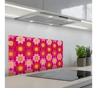 KitchenYeah© Credence Adhesive Pour Cuisine 45x90 cm Panneau Mural Adhesif Fond De Hotte Plaque Pvc Murale Peel And Stick Protege Mur Fleurs - Rétro - Coloré