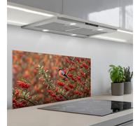 KitchenYeah© Credence Adhesive Pour Cuisine 45x90 cm Panneau Mural Adhesif Fond De Hotte Plaque Pvc Murale Peel And Stick Protege Mur Bouvreuil - baies - automne - nature - coloré