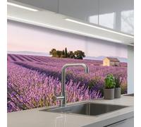 KitchenYeah© Credence Adhesive Pour Cuisine 60x100 cm Panneau Mural Adhesif Fond De Hotte Plaque Pvc Murale Peel And Stick Protege Mur Lavan- Paysage - Serein - Violet
