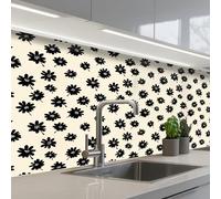 KitchenYeah© Credence Adhesive Pour Cuisine 60x150 cm Panneau Mural Adhesif Fond De Hotte Plaque Pvc Murale Peel And Stick Protege Mur Marguerites - Graphique - Noir - Beige