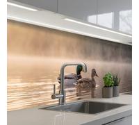 KitchenYeah© Credence Adhesive Pour Cuisine 60x300 cm Panneau Mural Adhesif Fond De Hotte Plaque Pvc Murale Peel And Stick Protege Mur Canards - Eau - Brouillard - Nature