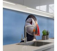 KitchenYeah© Credence Adhesive Pour Cuisine 60x300 cm Panneau Mural Adhesif Fond De Hotte Plaque Pvc Murale Peel And Stick Protege Mur Macareux - Portrait - Nature