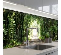 KitchenYeah© Credence Adhesive Pour Cuisine 60x300 cm Panneau Mural Adhesif Fond De Hotte Plaque Pvc Murale Peel And Stick Protege Mur Route - Arbres - Nature - Vert