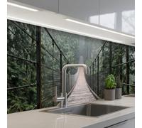 KitchenYeah© Credence Adhesive Pour Cuisine 60x300 cm Panneau Mural Adhesif Fond De Hotte Plaque Pvc Murale Peel And Stick Protege Mur Pont - Forêt - Brouillard - Nature