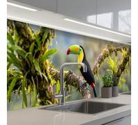 KitchenYeah© Credence Adhesive Pour Cuisine 60x300 cm Panneau Mural Adhesif Fond De Hotte Plaque Pvc Murale Peel And Stick Protege Mur Toucan - Jungle - Nature - Coloré