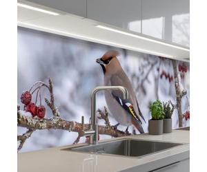 KitchenYeah© Credence Adhesive Pour Cuisine 60x300 cm Panneau Mural Adhesif Fond De Hotte Plaque Pvc Murale Peel And Stick Protege Mur Loir - Baies - Hiver - Nature