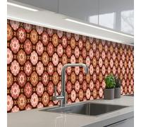 KitchenYeah© Credence Adhesive Pour Cuisine 60x400 cm Panneau Mural Adhesif Fond De Hotte Plaque Pvc Murale Peel And Stick Protege Mur Géométrique - Floral - Coloré