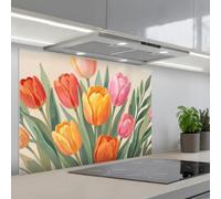KitchenYeah© Credence Adhesive Pour Cuisine 60x90 cm Panneau Mural Adhesif Fond De Hotte Plaque Pvc Murale Peel And Stick Protege Mur Tulipes - Abstraites - Colorées