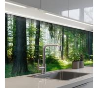 KitchenYeah© Credence Adhesive Pour Cuisine 80x150 cm Panneau Mural Adhesif Fond De Hotte Plaque Pvc Murale Peel And Stick Protege Mur Nature - Arbres - Forêt - Vert - Soleil - Herbe - Plantes