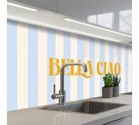 KitchenYeah© Credence Adhesive Pour Cuisine 80x150 cm Panneau Mural Adhesif Fond De Hotte Plaque Pvc Murale Peel And Stick Protege Mur Orange - Bleu - Rayures - Bella ciao
