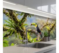 KitchenYeah© Credence Adhesive Pour Cuisine 80x250 cm Panneau Mural Adhesif Fond De Hotte Plaque Pvc Murale Peel And Stick Protege Mur Toucan - Jungle - Nature - Coloré