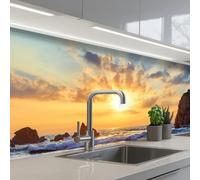 KitchenYeah© Credence Adhesive Pour Cuisine 80x300 cm Panneau Mural Adhesif Fond De Hotte Plaque Pvc Murale Peel And Stick Protege Mur Coucher soleil - Mer - Plage - Paysage