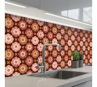 KitchenYeah© Credence Adhesive Pour Cuisine 80x300 cm Panneau Mural Adhesif Fond De Hotte Plaque Pvc Murale Peel And Stick Protege Mur Géométrique - Floral - Coloré