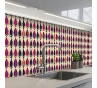 KitchenYeah© Credence Adhesive Pour Cuisine 80x500 cm Panneau Mural Adhesif Fond De Hotte Plaque Pvc Murale Peel And Stick Protege Mur Vintage - Rétro - Coloré