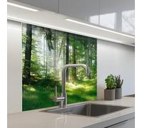 KitchenYeah© Credence Adhesive Pour Cuisine 80x80 cm Panneau Mural Adhesif Fond De Hotte Plaque Pvc Murale Peel And Stick Protege Mur Nature - Arbres - Forêt - Vert - Soleil - Herbe - Plantes