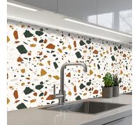 KitchenYeah© Credence Adhesive Pour Cuisine Panneau Mural Adhesif Fond De | 80x200 cm - Hotte Plaque Pvc Murale Peel And Stick Protege Mur Terrazzo - Motif - Blanc - Terra