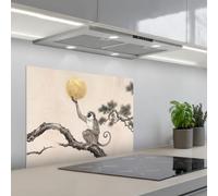 KitchenYeah© Crédence Adhésive Résistant À La Chaleur 50x70 cm Protection Mur Cuisine Panneaux Muraux Adhesif Panneau Decoratif Interieur Singe - Lune - Or