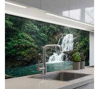 KitchenYeah© Crédence Adhésive Résistant À La Chaleur 60x100 cm Protection Mur Cuisine Panneaux Muraux Adhesif Panneau Decoratif Interieur Casca- Forêt - Nature - Vert