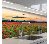 KitchenYeah© Crédence Adhésive Résistant À La Chaleur 60x150 cm Protection Mur Cuisine Panneaux Muraux Adhesif Panneau Decoratif Interieur Coquelicots - Paysage - Rouge - Fleurs