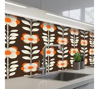 KitchenYeah© Crédence Adhésive Résistant À La Chaleur 60x150 cm Protection Mur Cuisine Panneaux Muraux Adhesif Panneau Decoratif Interieur Fleurs - Rétro - Marron