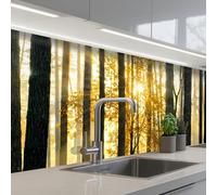 KitchenYeah© Crédence Adhésive Résistant À La Chaleur 60x200 cm Protection Mur Cuisine Panneaux Muraux Adhesif Panneau Decoratif Interieur Forêt - Soleil - Arbres - Herbe - Paysage - Nature