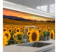 KitchenYeah© Crédence Adhésive Résistant À La Chaleur 60x250 cm Protection Mur Cuisine Panneaux Muraux Adhesif Panneau Decoratif Interieur Tournesols - Paysage colline - Jaune