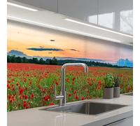 KitchenYeah© Crédence Adhésive Résistant À La Chaleur 60x300 cm Protection Mur Cuisine Panneaux Muraux Adhesif Panneau Decoratif Interieur Coquelicots - Paysage - Rouge - Fleurs