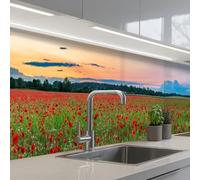 KitchenYeah© Crédence Adhésive Résistant À La Chaleur 60x350 cm Protection Mur Cuisine Panneaux Muraux Adhesif Panneau Decoratif Interieur Coquelicots - Paysage - Rouge - Fleurs