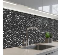 KitchenYeah© Crédence Adhésive Résistant À La Chaleur 60x400 cm Protection Mur Cuisine Panneaux Muraux Adhesif Panneau Decoratif Interieur Terrazzo - Motif - Noir - Blanc