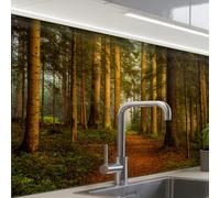 KitchenYeah© Crédence Adhésive Résistant À La Chaleur 60x80 cm Protection Mur Cuisine Panneaux Muraux Adhesif Panneau Decoratif Interieur Forêt - Nature - Arbres - Paysage - Feuilles