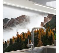 KitchenYeah© Crédence Adhésive Résistant À La Chaleur 60x80 cm Protection Mur Cuisine Panneaux Muraux Adhesif Panneau Decoratif Interieur Montagne - Brouillard - Forêt