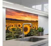 KitchenYeah© Crédence Adhésive Résistant À La Chaleur 80x100 cm Protection Mur Cuisine Panneaux Muraux Adhesif Panneau Decoratif Interieur Tournesols - Paysage colline - Jaune