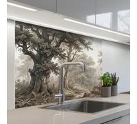 KitchenYeah© Crédence Adhésive Résistant À La Chaleur 80x100 cm Protection Mur Cuisine Panneaux Muraux Adhesif Panneau Decoratif Interieur Nature - Forêt - Chêne
