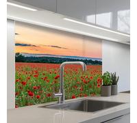 KitchenYeah© Crédence Adhésive Résistant À La Chaleur 80x100 cm Protection Mur Cuisine Panneaux Muraux Adhesif Panneau Decoratif Interieur Coquelicots - Paysage - Rouge - Fleurs