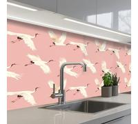 KitchenYeah© Crédence Adhésive Résistant À La Chaleur 80x150 cm Protection Mur Cuisine Panneaux Muraux Adhesif Panneau Decoratif Interieur Modern - Cranes - Pink