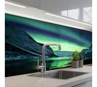 KitchenYeah© Crédence Adhésive Résistant À La Chaleur 80x150 cm Protection Mur Cuisine Panneaux Muraux Adhesif Panneau Decoratif Interieur Aurore boréale - Norvège - Glace - Jaune - Montagne