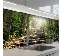 KitchenYeah© Crédence Adhésive Résistant À La Chaleur 80x250 cm Protection Mur Cuisine Panneaux Muraux Adhesif Panneau Decoratif Interieur Pierres - Escaliers - Forêt - Nature