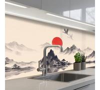 KitchenYeah© Crédence Adhésive Résistant À La Chaleur 80x250 cm Protection Mur Cuisine Panneaux Muraux Adhesif Panneau Decoratif Interieur Orientale - Grues - Paysage