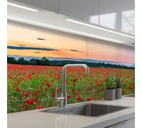 KitchenYeah© Crédence Adhésive Résistant À La Chaleur 80x250 cm Protection Mur Cuisine Panneaux Muraux Adhesif Panneau Decoratif Interieur Coquelicots - Paysage - Rouge - Fleurs